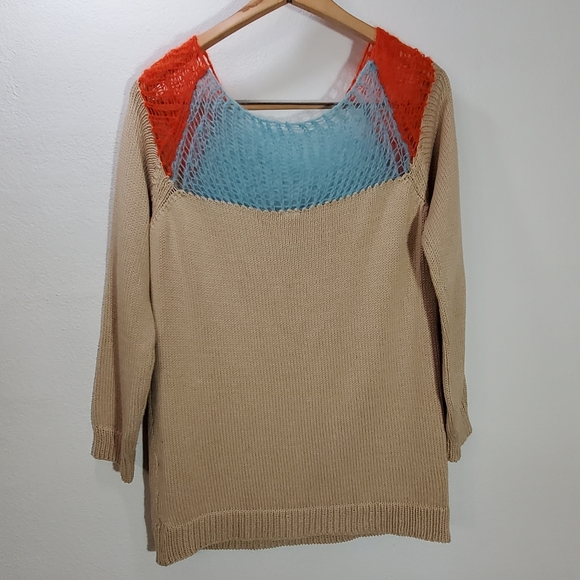 M Anthropologie The Knit Kid Mohair Cotton Orange Blue Taupe Sweater - Picture 5 of 8